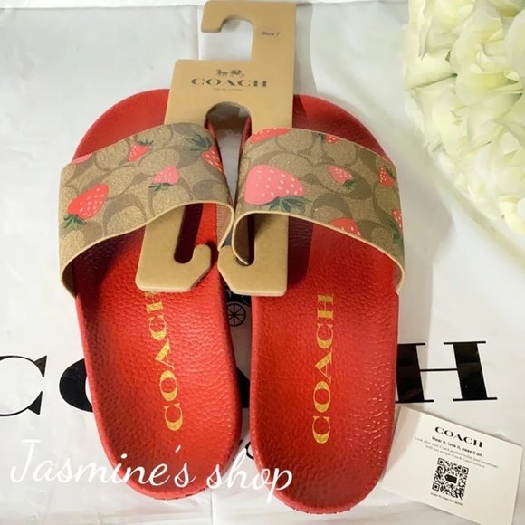 Coach Uli Sport Slide In Signature Canvas With Wild Strawberry Print CI122 - Picture 3 of 9